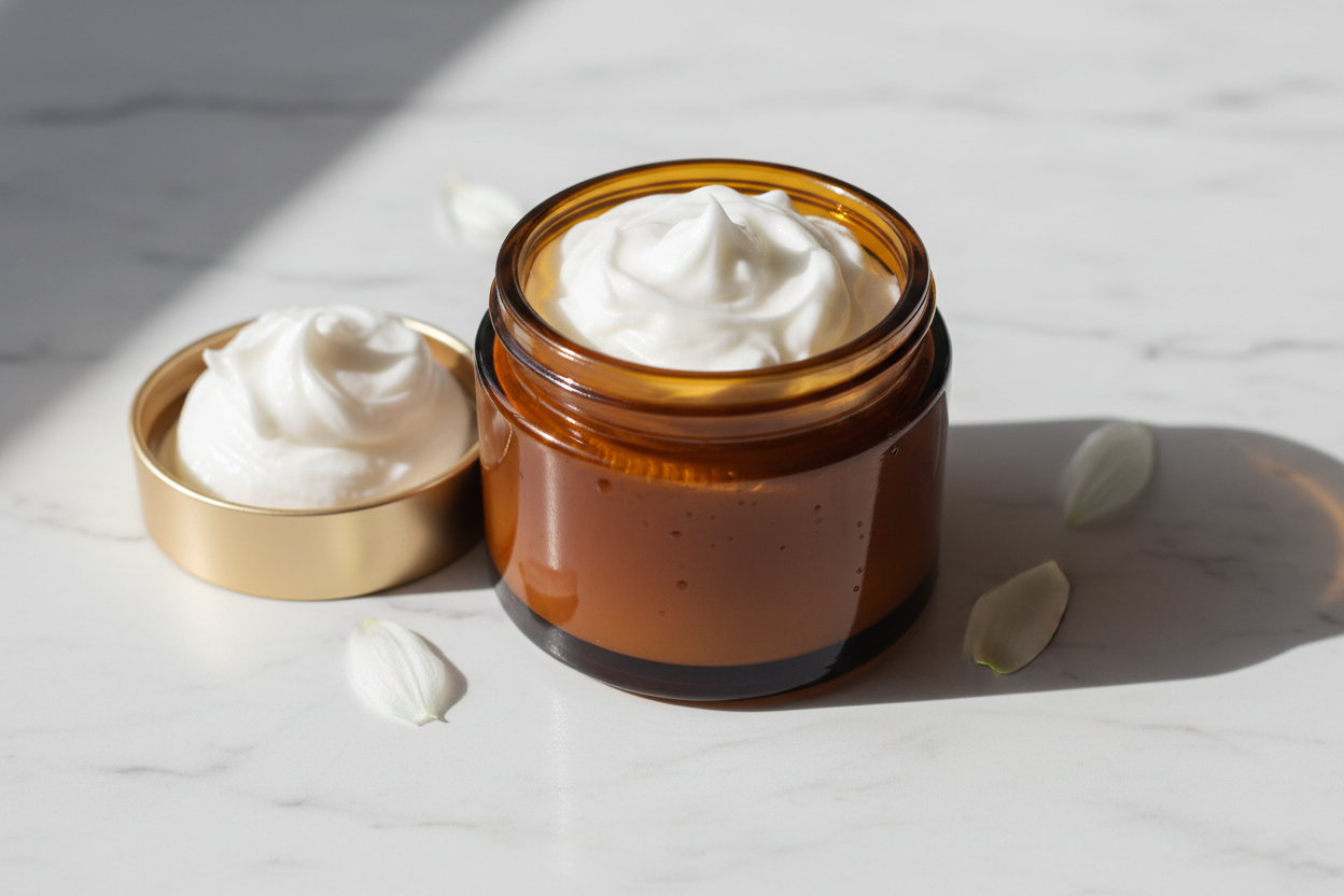 whipped body butter in amber jar